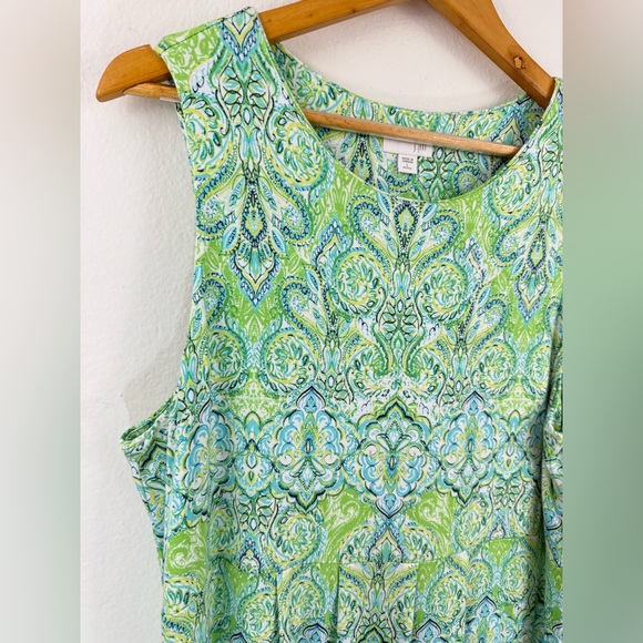 J. Jill Women’s Paisley Midi Dress Size LP Green Blue Sleeveless Stretch - Picture 7 of 13